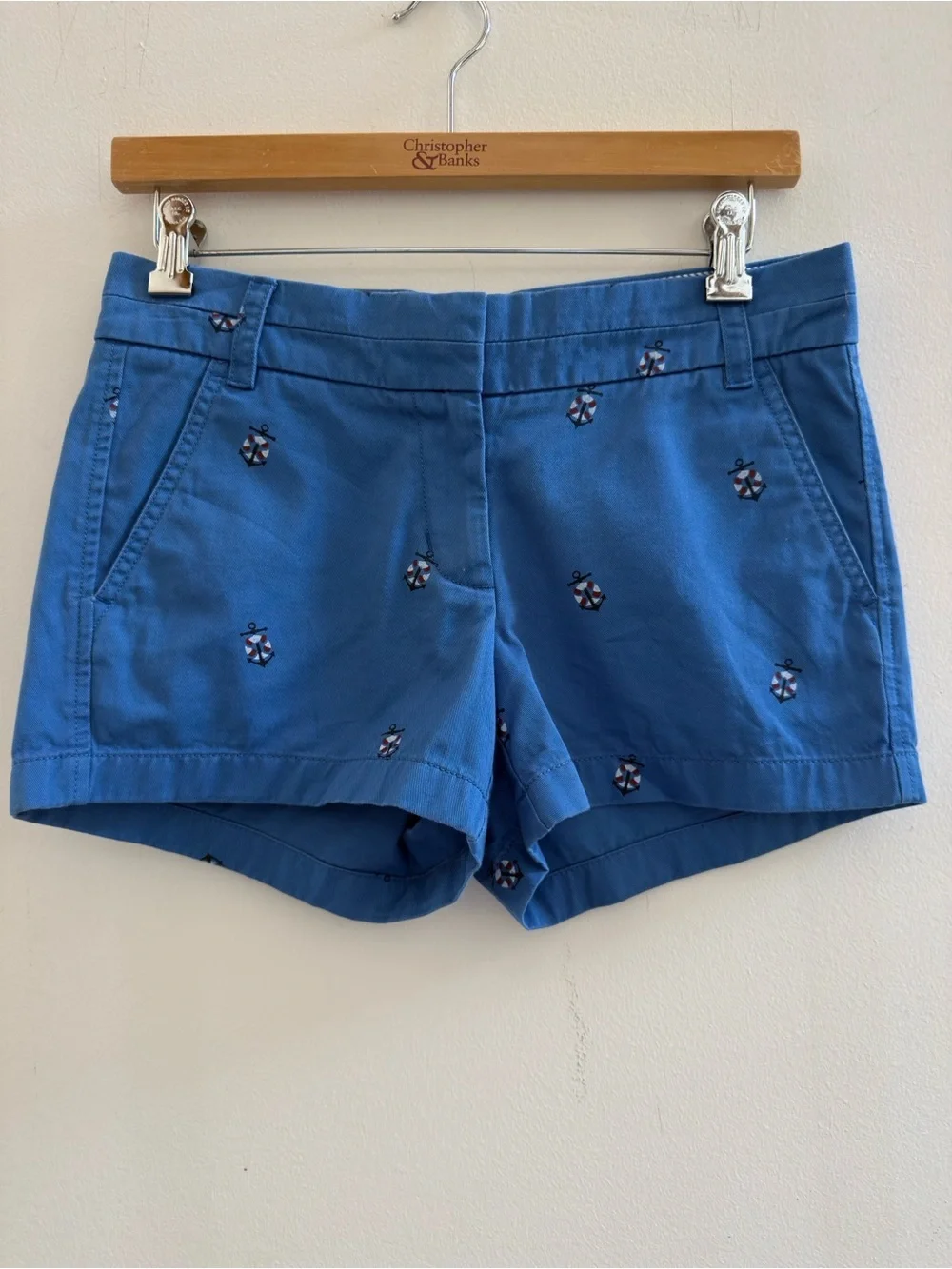 NWT J.Crew Chino Shorts Blue Nautical Anchor Embroidered Size 0 Coastal Preppy